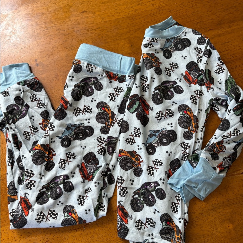 Toddler Monster Truck Bamboo Pajama Set - Light Blue